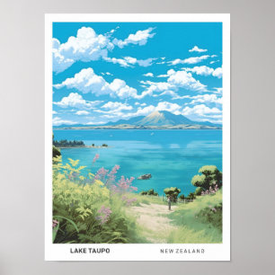 Blauer Himmel am Lake Taupo Neuseeland Vintage Rei Poster