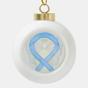 Blauer-Himmel-Bewusstseins-Schleife Schutzengel Keramik Kugel-Ornament