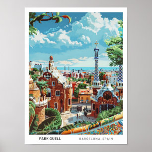Blauer Himmel im Park Guell Barcelona Spanien Reis Poster