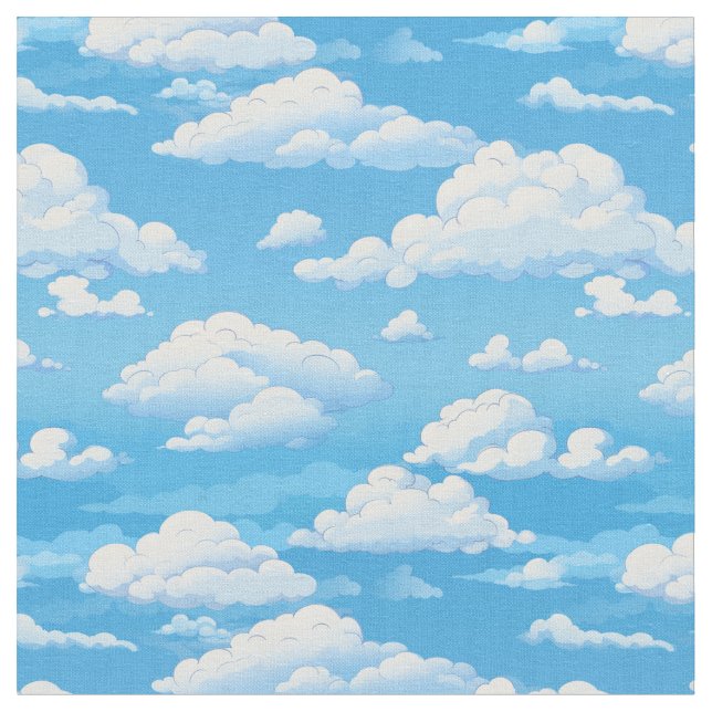 Blauer Himmel mit flauschigen Wolken Cartoon Stoff (Nahaufnahme)