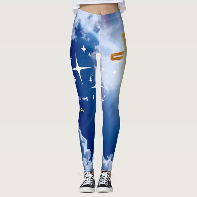 Blauer Himmel mit weißen Wolken und goldenem Kreuz Leggings (Vorderseite)