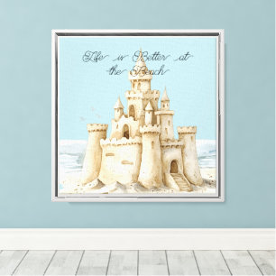 Blauer Himmel Ozean Strand Creme Sandburg Leinwanddruck
