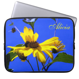 Blauer Himmel, Sonnenblumen N Bienen Laptop-Sieb Laptopschutzhülle