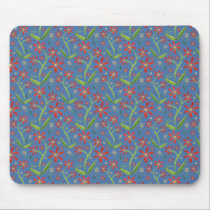Blauer Himmel Tanzende Aquarell-Gänseblümchen Mousepad