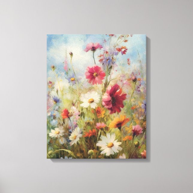 Blauer Himmel über Wildblume-Ölgemälde Leinwanddruck (Vorderseite)