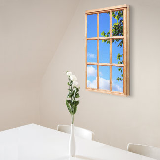 Blauer Himmel und Blätter 3D-Effektfenster Ansicht Leinwanddruck