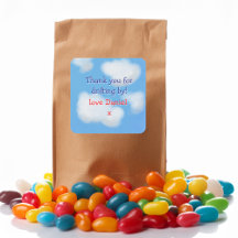 Blauer Himmel und flauschige Wolken Danke