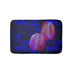 Blauer Himmel und rosafarbene Tulpen Kunst Badematte