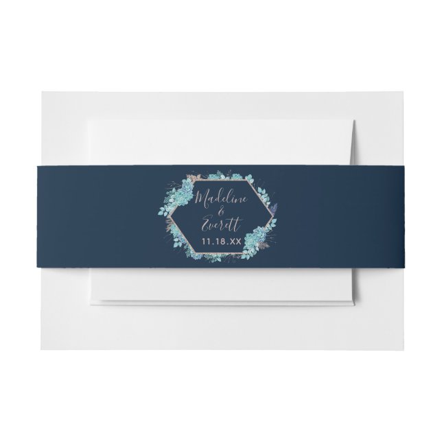 Blauer Himmel und Rose Gold-Hochzeitmonographie Einladungsbanderole (Vorderseite Beispiel)
