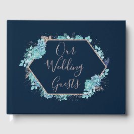 Blauer Himmel und Rose Gold-Hochzeitmonographie Gästebuch