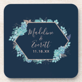Blauer Himmel und Rose Gold-Hochzeitmonographie Getränkeuntersetzer