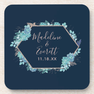 Blauer Himmel und Rose Gold-Hochzeitmonographie Getränkeuntersetzer