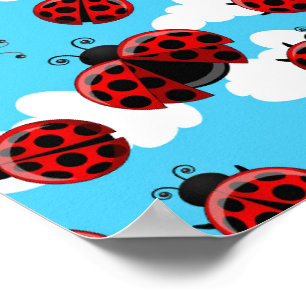 Blauer Himmel Weiße Wolken Rote Marienkäfer Käfer Poster