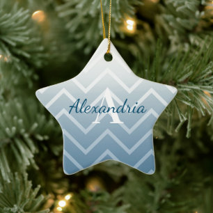 Blauer Himmel Weißer Chevron Keramik Ornament