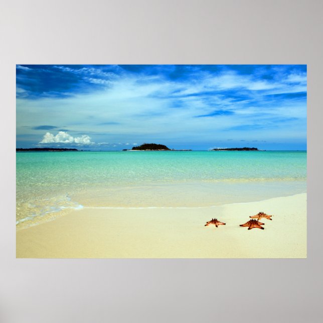 Blauer Himmel, weißer Sand und Starfish | Belitung Poster (Vorne)