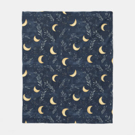 Blauer Himmelsmond und Blattblanket Fleecedecke