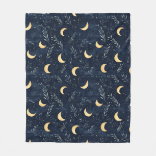 Blauer Himmelsmond und Blattblanket Fleecedecke