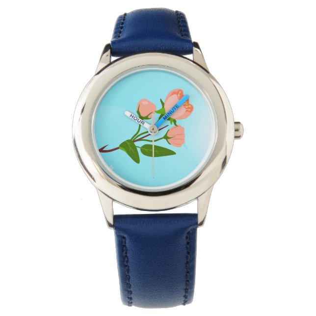 Blauer Himmelsverlauf mit blühendem Frühlingsarm Armbanduhr (Vorderseite)