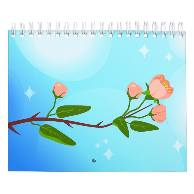 Blauer Himmelsverlauf mit blühendem Frühlingsarm Kalender (Titelbild)
