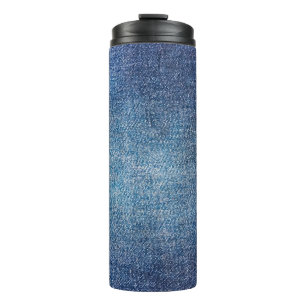 Blauer Hintergrund, Jeans Textur Hintergrund. T Thermosbecher