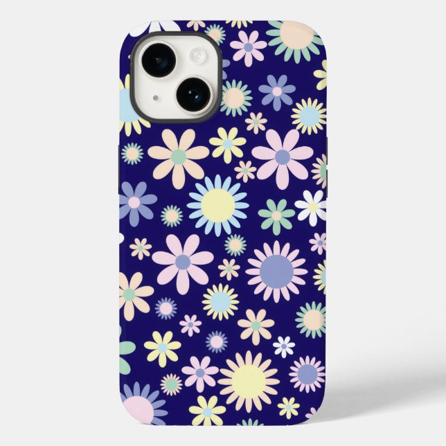 Blauer Hintergrund mit Blumenmuster Case-Mate iPhone 14 Hülle (Rückseite)
