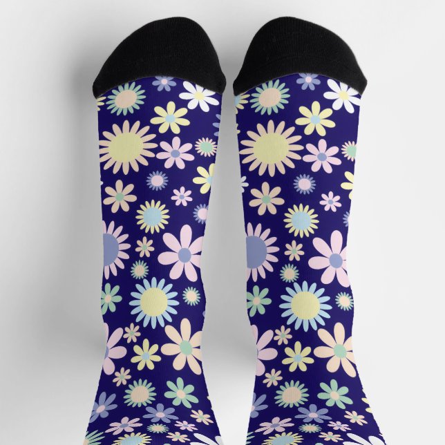 Blauer Hintergrund mit Blumenmuster Socken (Oben)