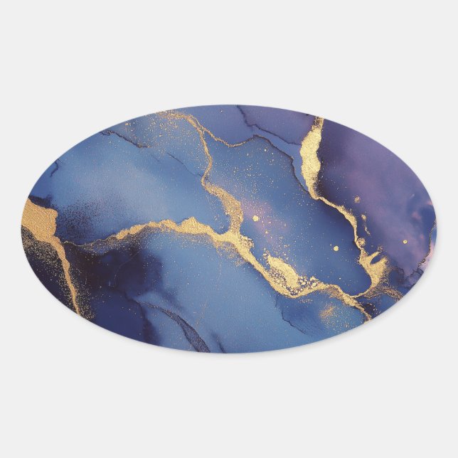 Blauer Hintergrund mit goldenen Streifen und Punkt Ovaler Aufkleber (Vorderseite)