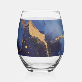 Blauer Hintergrund mit goldenen Streifen und Punkt Weinglas Ohne Stiel