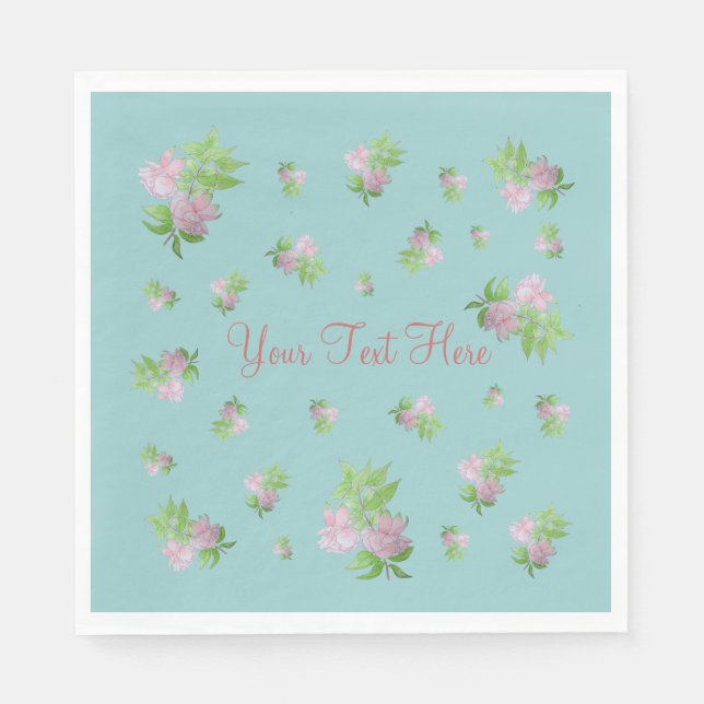 blauer Hintergrund mit hübsch rosa Blume Serviette (Vorderseite)
