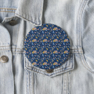 Blauer Hintergrund Thread-Effekt Blumenmuster Button