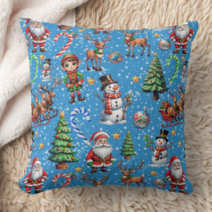 Blauer Hintergrund Weihnachtsdekorationsmuster Kissen