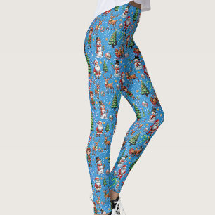 Blauer Hintergrund Weihnachtsdekorationsmuster Leggings
