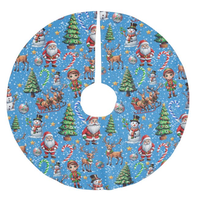 Blauer Hintergrund Weihnachtsdekorationsmuster Polyester Weihnachtsbaumdecke (Vorderseite)