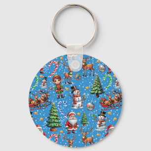 Blauer Hintergrund Weihnachtsdekorationsmuster Schlüsselanhänger