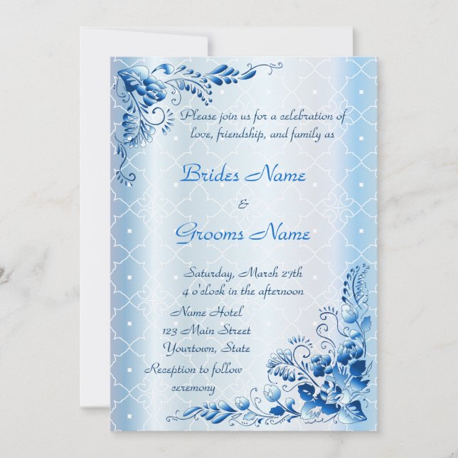 Blauer Hochzeitsempfang auf der Hochzeitsstrecke i Einladung (Vorderseite)