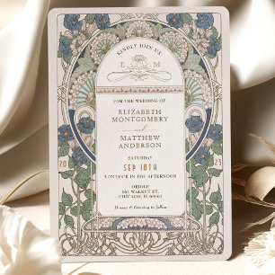 Blauer Hochzeitstag Einladung Art Nouveau Mucha