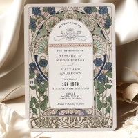 Blauer Hochzeitstag Einladung Art Nouveau Mucha