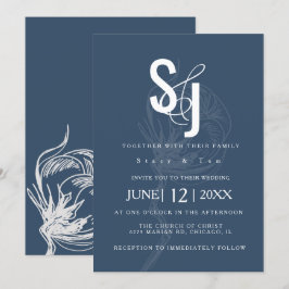 Blauer Hochzeitstag mit Botanischer Baumwolle Pfla Einladung