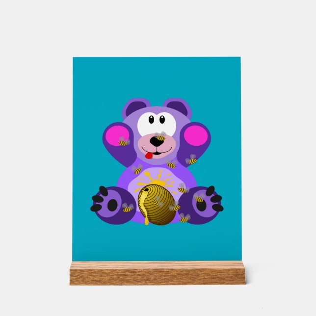 Blauer Honig Bär Acrylschild (Vorderseite)