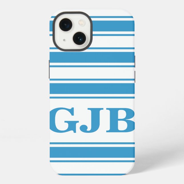 Blauer Horizontalstreifen mit Monogramm iPhone Hülle (Rückseite)