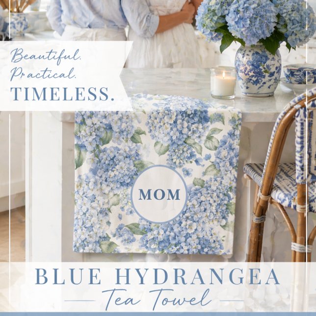 Blauer Hortensien Geschirrtuch Geschenk für Mutti (Looking for the perfect gift for Mom? This elegant blue hydrangea tea towel is timeless and charming)