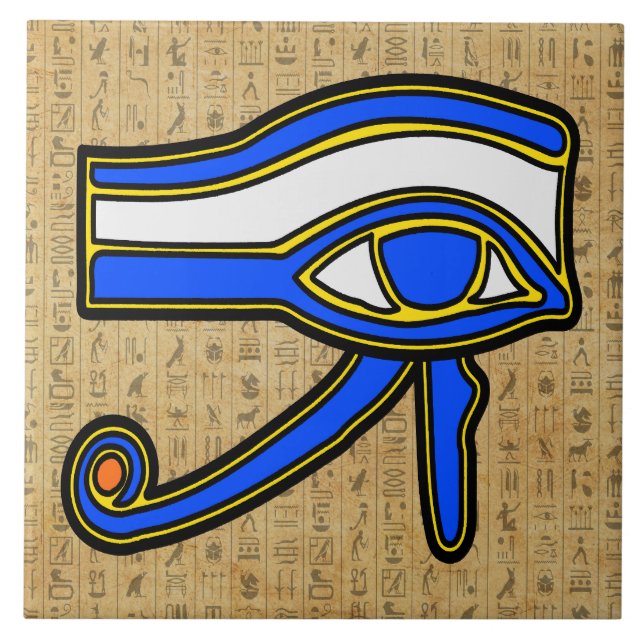 Blauer Horus auf Hieroglyphen Keramik Tile Fliese (Vorderseite)
