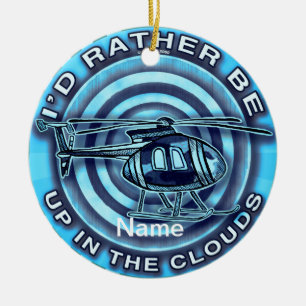 Blauer Hubschrauber Wolken Keramik Ornament
