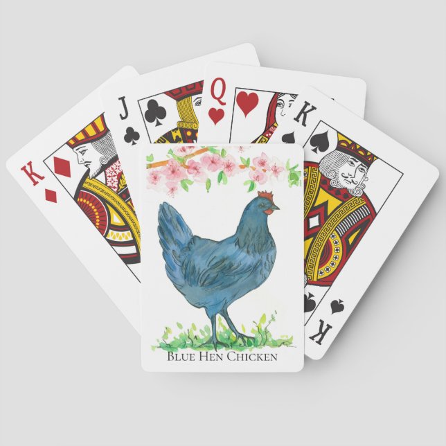 Blauer Hühnerpfirsichblüten Spielkarten (Rückseite)