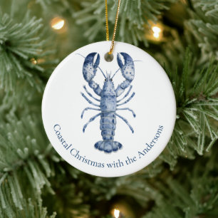 Blauer Hummer New England Coastal Weihnachten Keramik Ornament