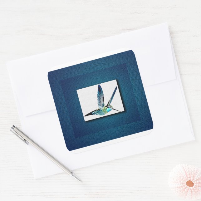 Blauer Hummingvogel Quadratischer Aufkleber (Umschlag)