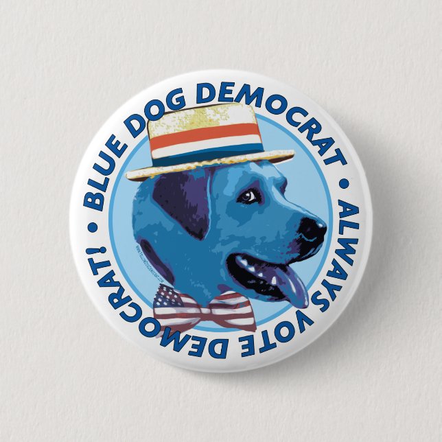 Blauer Hund Demokrat. Knopf Button (Vorderseite)