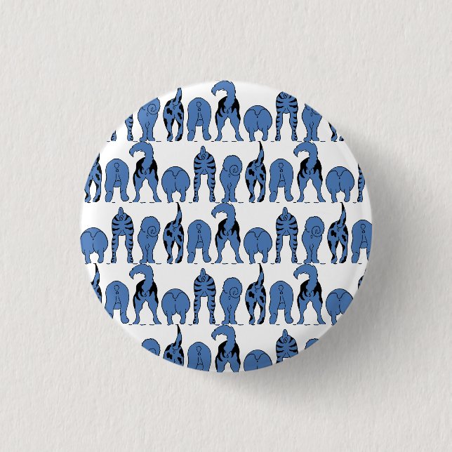 Blauer Hund-Hintern-Muster Button (Vorderseite)