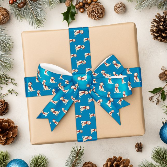 Blauer Hund Illustration Frohe Weihnachtsfeiertage Satinband (Blue Dog Illustration Merry Christmas Holiday Satin Ribbon)