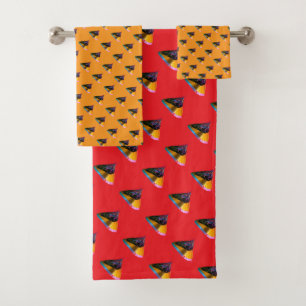 Blauer Hund küsst Rot + Orange Badhandtuch Set